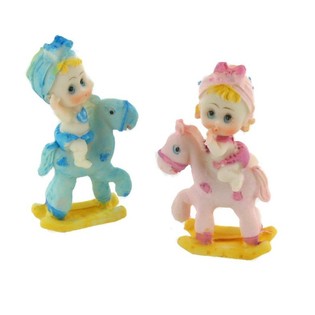 Baby Shower Cake Topper - Baby on Rocking Horse 9 cm (4 pcs)