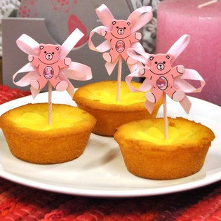 Baby Shower Cupcake Pick - Pink Bear (12 pcs)