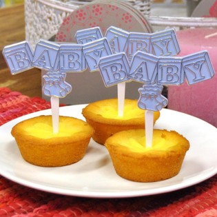 BABY SHOWER CUPCAKE TOPPER PICKER - BABY BLUE (12 pcs)