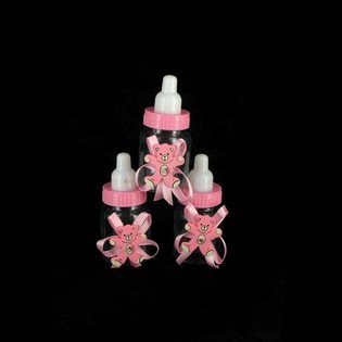 PINK DECORATION WATER BOTTLE WITH BEAR (12p.)