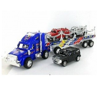 LARGE AMERICAN TRUCK WITH 3 TOY CARS