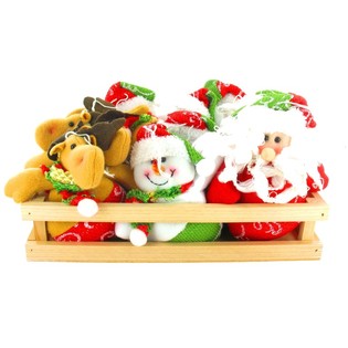 PLUSH SNOW- & SANTA IN WOODEN CRATE - MODEL 2 (12st).