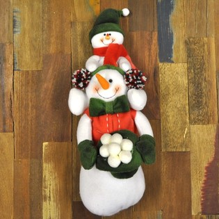Plush Snowman with Snow Baby on his Shoulders 38 cm