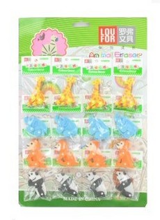Animal Erasers on Card (16 pcs)