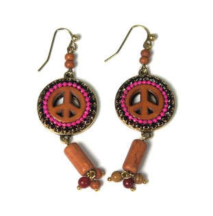 Ibiza Style Peace Symbol Earrings - Brown/Fuchsia (1 pc)