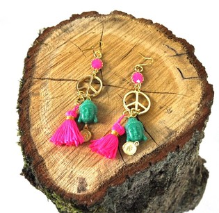 Ibiza Earrings Fuchsia / Green Buddha (1 pc)