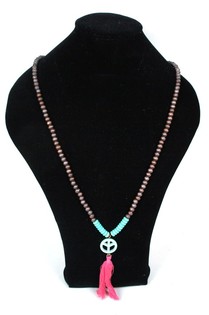 Ibiza Style Brown Wooden Necklace with Peace Sign (1 pc)