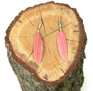 Ibiza Look Earrings with Feather - Dusty Pink (1 pc)