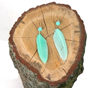 Feather Earrings Mint Ibiza Style (1 pc)