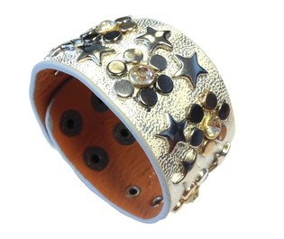 Luxury Wide Ibiza Style Bracelet with Silver Studs & Rhinestones (1 pc)