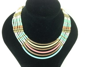 Luxury Ibiza Style Necklace Turquoise / Cream / Gold (1 pc)