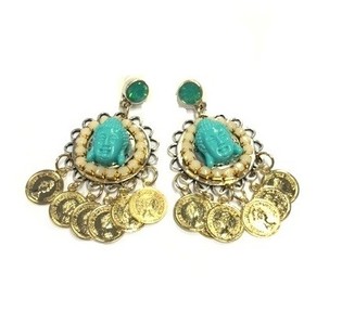 Earrings Turquoise Buddha and Coins (1 pc)