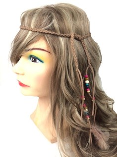 IBIZA STYLE HAIRBAND WITH BEADS BROWN (1 pc)