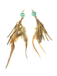 IBIZA STYLE EARRINGS PEACE & FEATHERS CREAM/TURQUOISE (1 Pair)