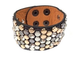 Luxury Wide Bracelet Black Studs & Rhinestones (1 pc)