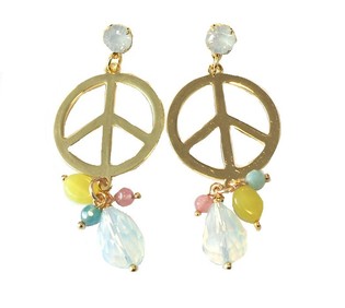 Ibiza Look Earrings Gold Peace White Crystal (1 pc)
