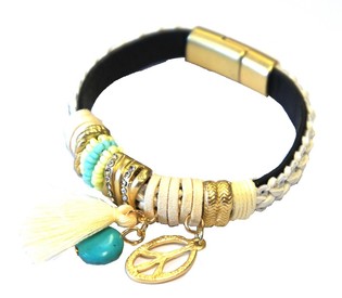 Cream Ibiza Bracelet with Tassel & Peace Charm (1 pc)