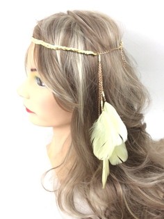 Braided Ibiza Headband with Feathers - Pastel Yellow (1pc)