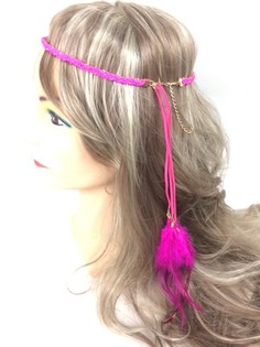 Braided Headband with Feathers Fuchsia (1 pc)