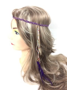 Braided Headband with Feathers Purple (1 pc)