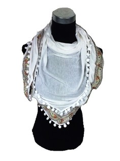 Ibiza Style Triangular Scarf White with Pom-Poms (1 pc)
