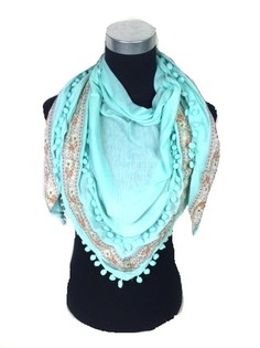 Ibiza Style Triangle Scarf Mint with Pompoms (1 pc)