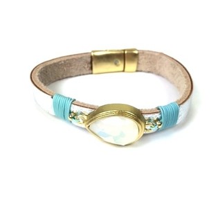 Ibiza Style Silver Bracelet with Mother of Pearl Teardrop (1 pc)