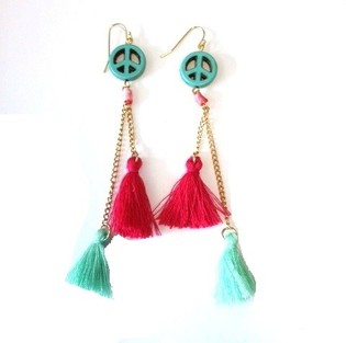 Ibiza Tassel Earrings with Peace Sign (1 pc)