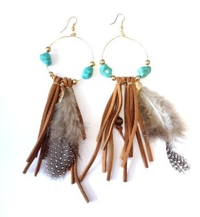 Ibiza-Style Earrings with Feathers (1pc)