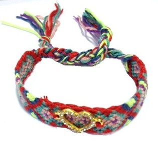 Braided Multicolor Ibiza Style Bracelet with Strass Heart (1 pc)