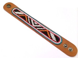 Leather Aztec Bracelet with Light Blue Rhinestones (1 pc)