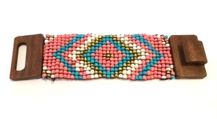 Aztec Bracelet Wood Clasp Blue/Pink (1pc)