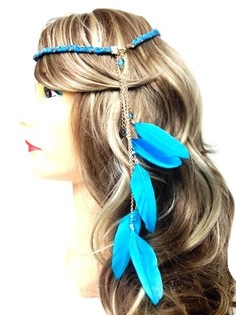 Braided Headband with Feathers Blue (1 pc)