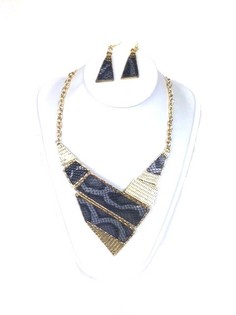 Ibiza Style Necklace and Earrings Set - Black (1 pc)