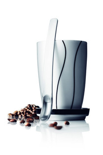 MENU BLACK CONTOUR LARGE THERMO MUG WITH SAUCER AND LATTE SPOON (1 pc.)