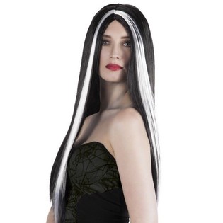 WIG - LONG BLACK HAIR WITH WHITE HIGHLIGHTS (1p.)