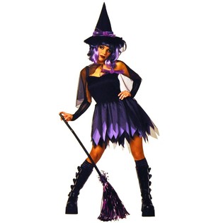 WITCHES COSTUME BLACK / PURPLE FOR CHILDREN - SIZE 164