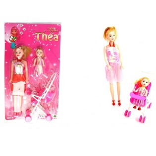 DOLLS SET: MOTHER, DAUGHTER AND CHILD CAR ON CARD (10pcs)
