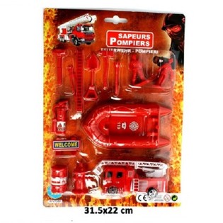 PULL BACK FIRE FIRST + EXTENSIVE FIREFIGHTER PLAY SET ON CARD (24pcs)