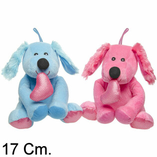 PLUSH DOG WITH HEART - 17 CM - MIXED COLORS (12 pcs)