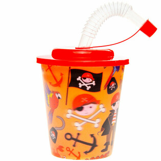 PIRATE DRINKING CUP / ICE CREAM CUP WITH STRAW (12 pcs)