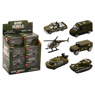 Die Cast Mix Military Vehicles, Scale 1:64 in Display (24 pcs)