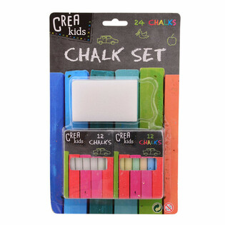 BLACKBOARD CHALK SET - INCL. 12x COLOURED & 12x WHITE CHALK + SPONGE (6 pcs)