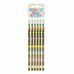 6-Piece Farm Animal Pencil & Eraser Set - Display (24 Sets)