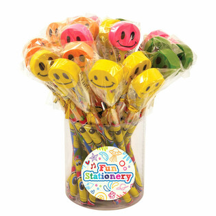 Cheerful Smiley Pencils with Eraser (24 pcs)