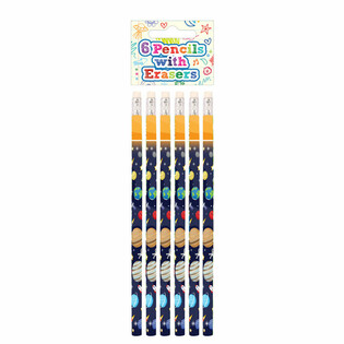 Space & Rocket Pencil with Eraser Set (6-piece) - Display (24 Sets)