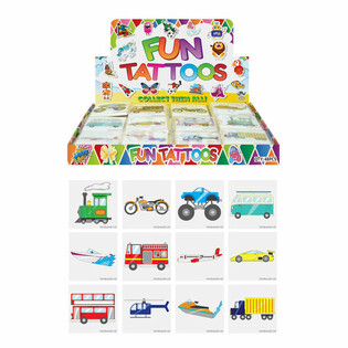 FUN TATTOOS - MODEL: VEHICLES, Each Pack 12x Tattoos IN DISPLAY (48 pcs)