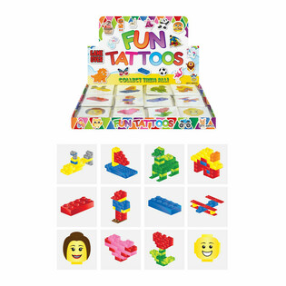 FUN TATTOOS - MODEL: BRICKS BUILDING BLOCKS, Each Pack 12x Tattoos IN DISPLAY (48 pcs)