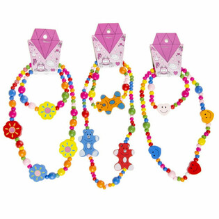 CHEERFUL WOODEN CHILDREN'S NECKLACE + BRACELET SET (48 pcs.)