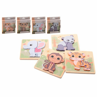 JOUECO - THE WILDIES FAMILY MIX WOODEN PUZZLES - Suitable for children from: 12 Months (12 pieces)